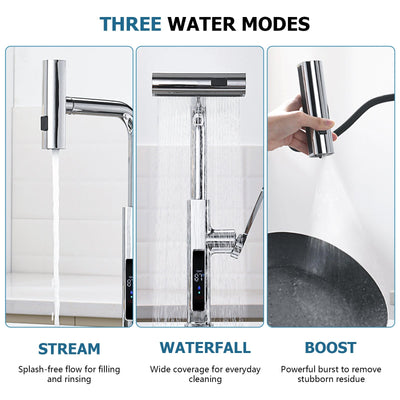 Metora Waterfall & Pull-Out Kitchen Faucet with Temperature Display-KF2209