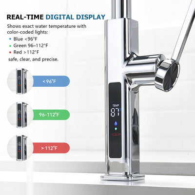 Metora Waterfall & Pull-Out Kitchen Faucet with Temperature Display-KF2209