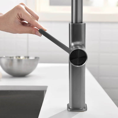 Metora Waterfall & Pull-Out Kitchen Faucet with Temperature Display-KF2209 with Countertop Glass Rinser-KFR2201