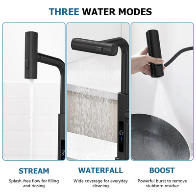 Metora Waterfall & Pull-Out Kitchen Faucet with Temperature Display-KF2209