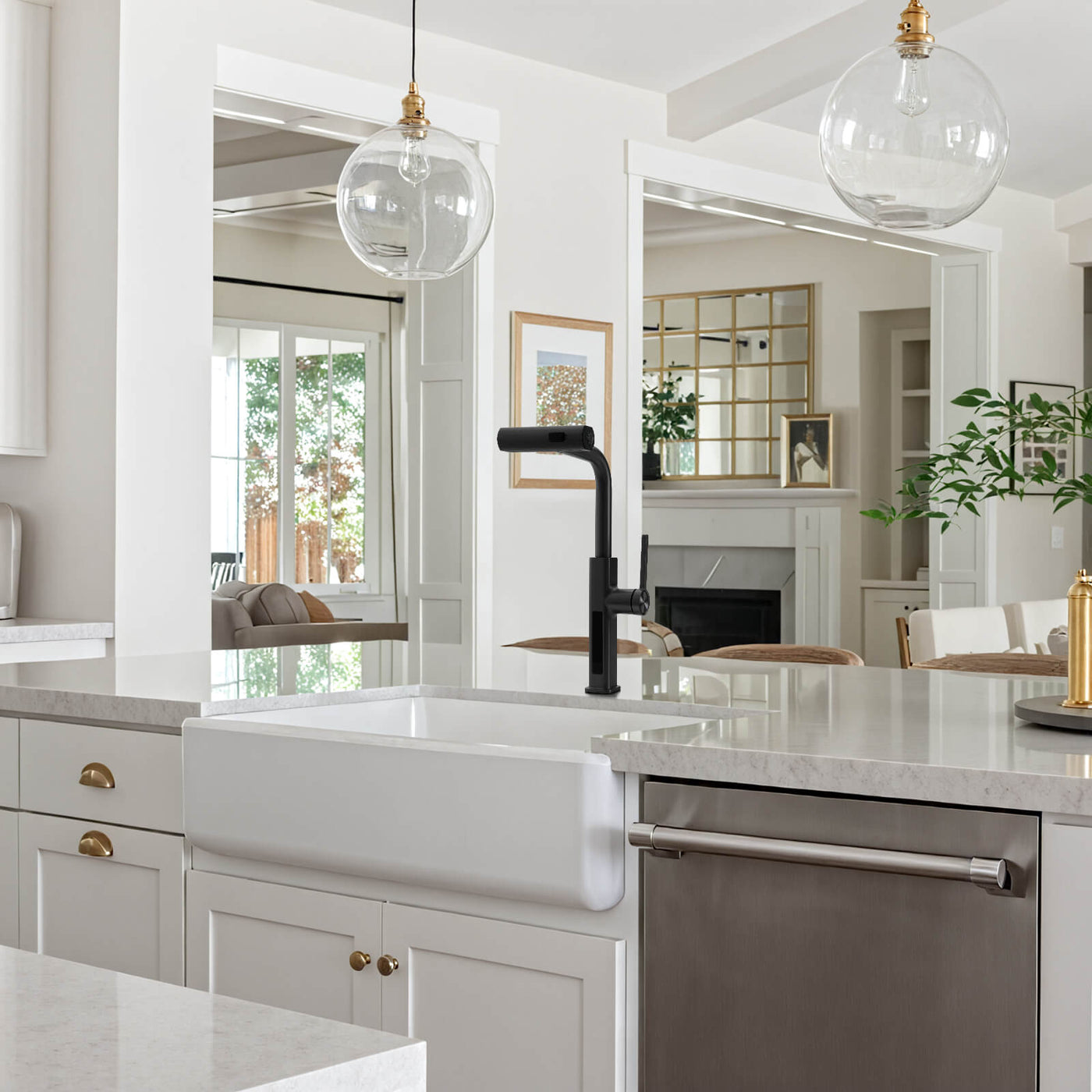 Metora Waterfall & Pull-Out Kitchen Faucet with Temperature Display-KF2209 with Countertop Glass Rinser-KFR2201