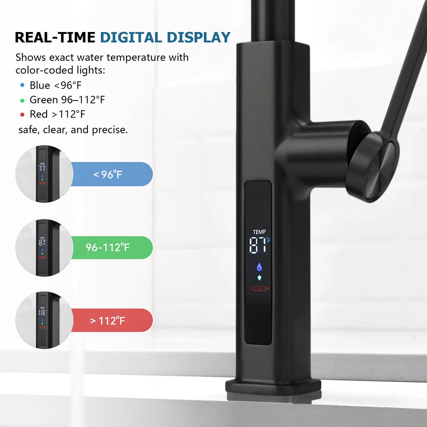 Metora Waterfall & Pull-Out Kitchen Faucet with Temperature Display-KF2209