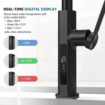 Metora Waterfall & Pull-Out Kitchen Faucet with Temperature Display-KF2209