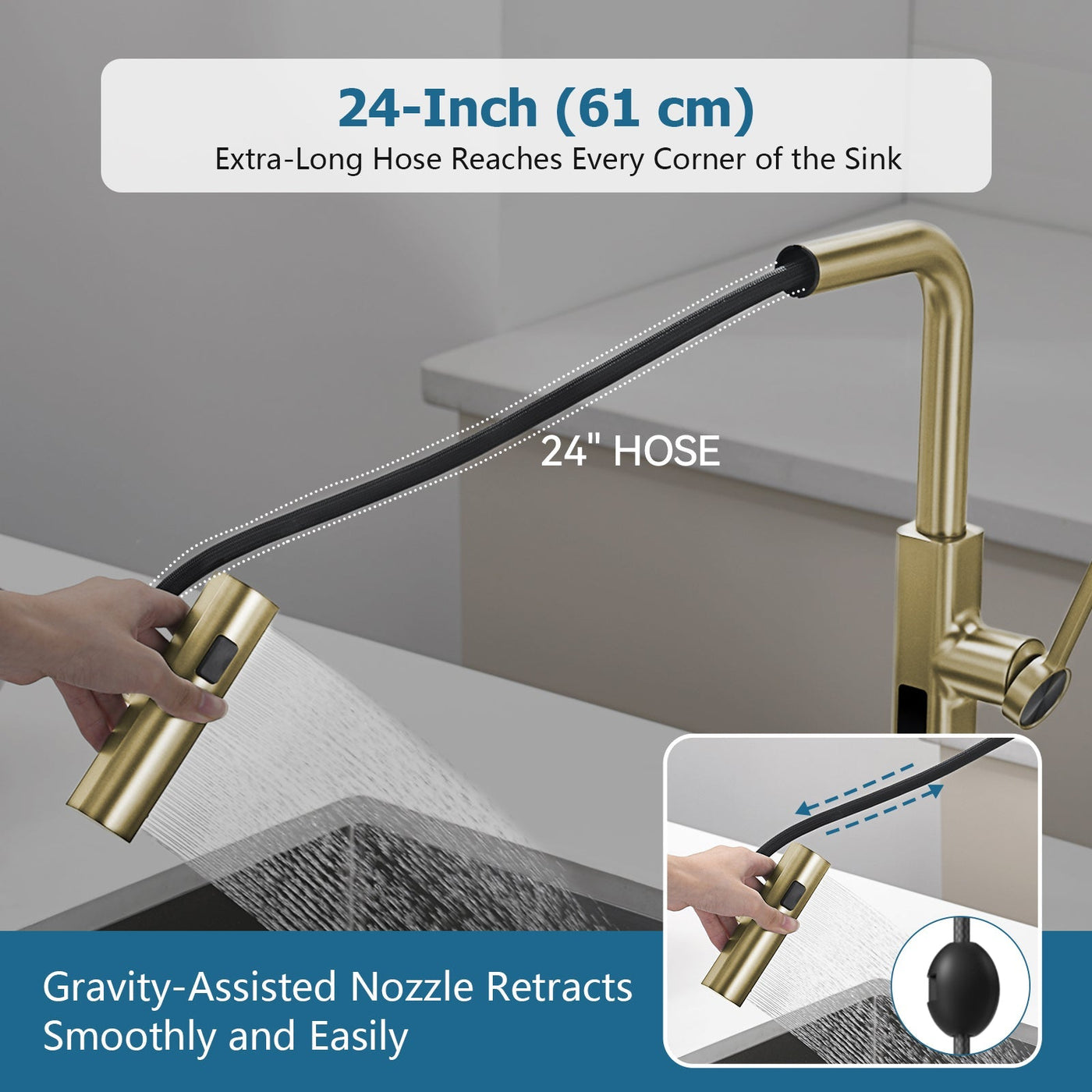 Metora Waterfall & Pull-Out Kitchen Faucet with Temperature Display-KF2209