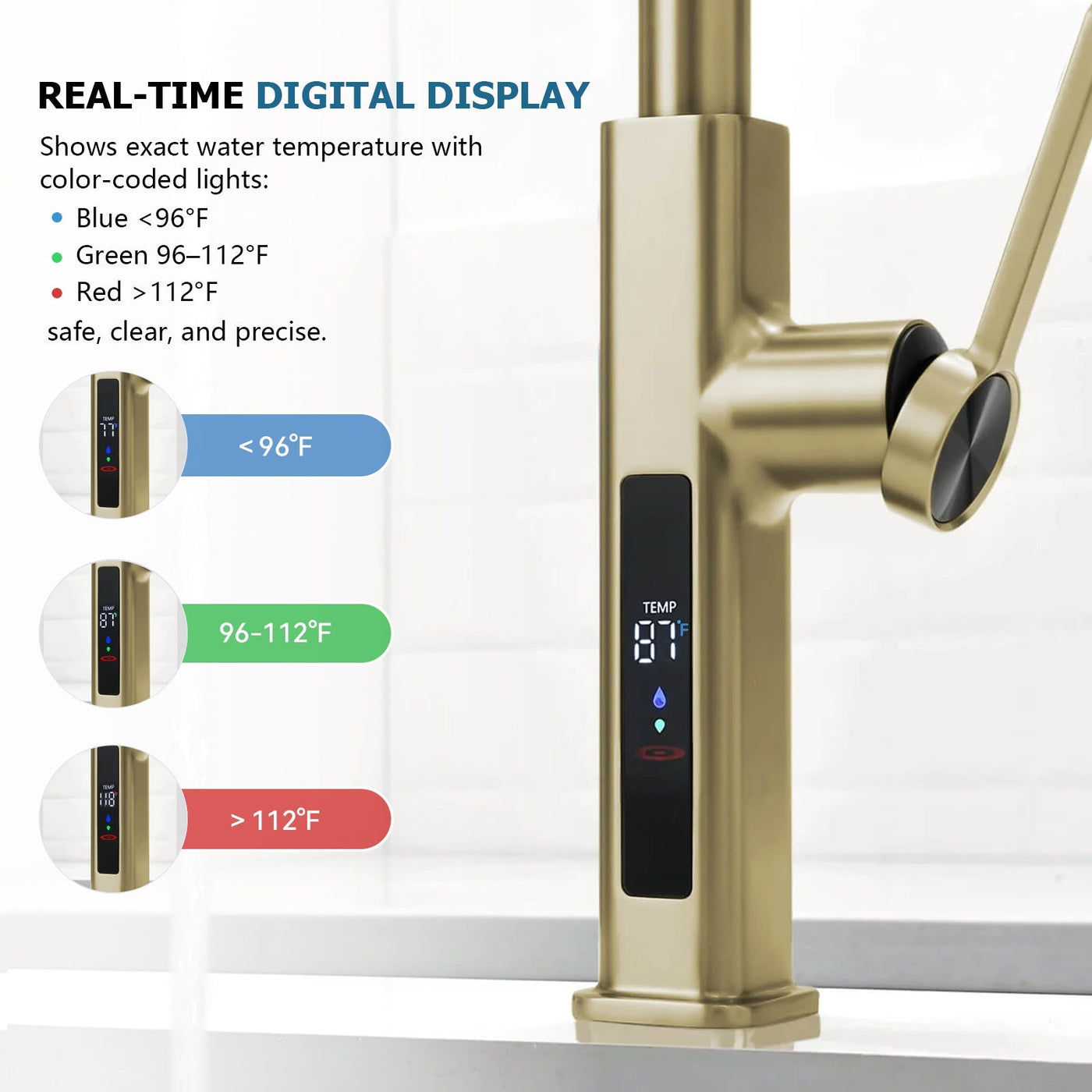 Metora Waterfall & Pull-Out Kitchen Faucet with Temperature Display-KF2209