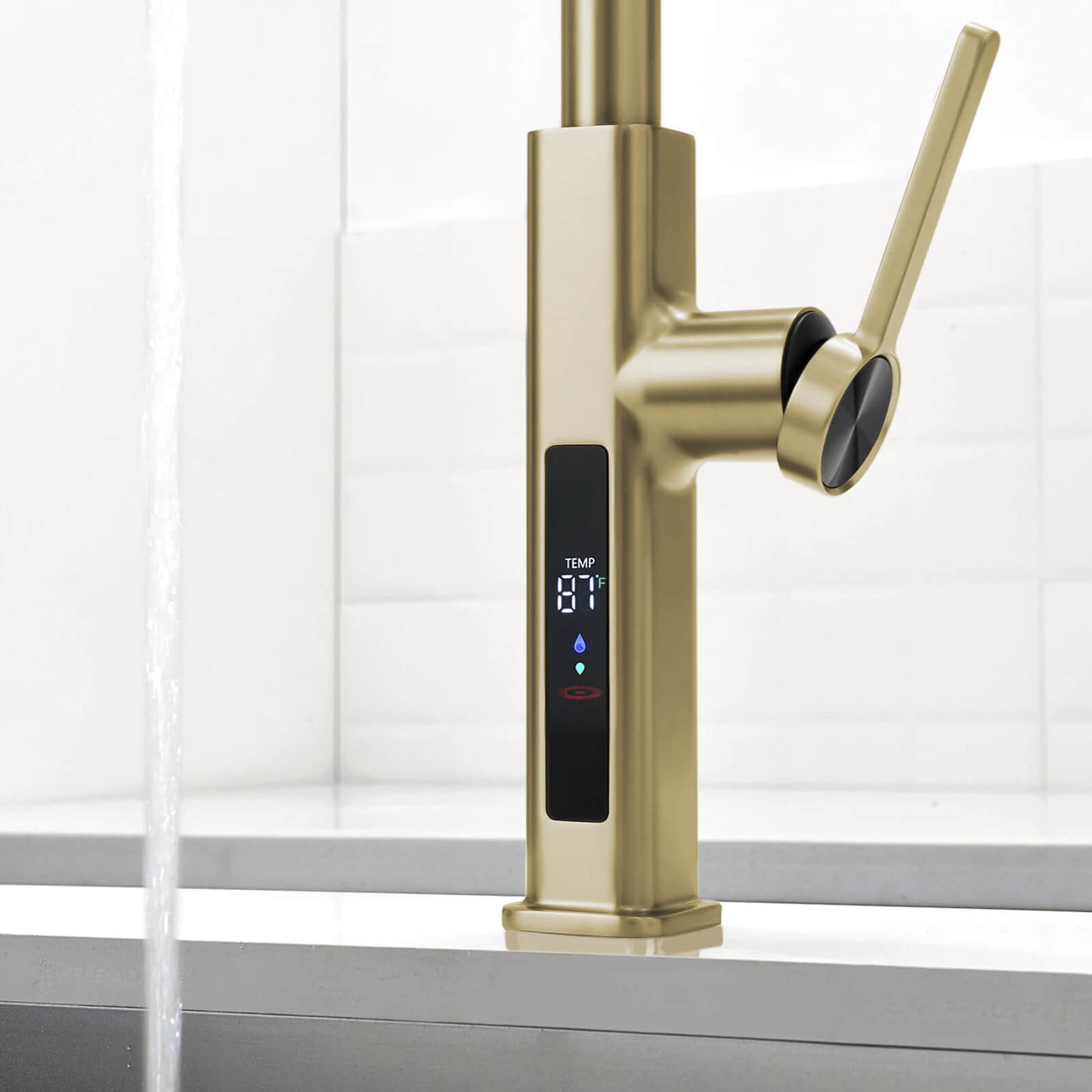 Metora Waterfall & Pull-Out Kitchen Faucet with Temperature Display-KF2209