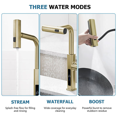 Metora Waterfall & Pull-Out Kitchen Faucet with Temperature Display-KF2209