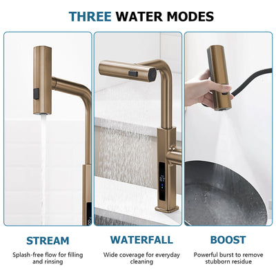 Metora Waterfall & Pull-Out Kitchen Faucet with Temperature Display-KF2209