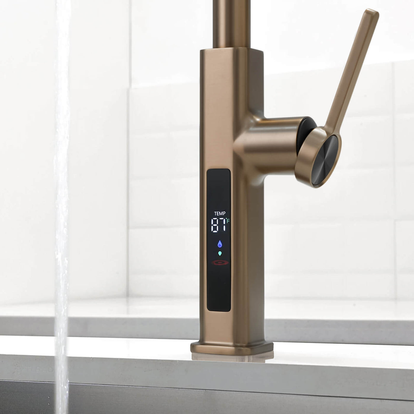 Metora Waterfall & Pull-Out Kitchen Faucet with Temperature Display-KF2209