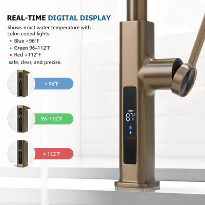 Metora Waterfall & Pull-Out Kitchen Faucet with Temperature Display-KF2209