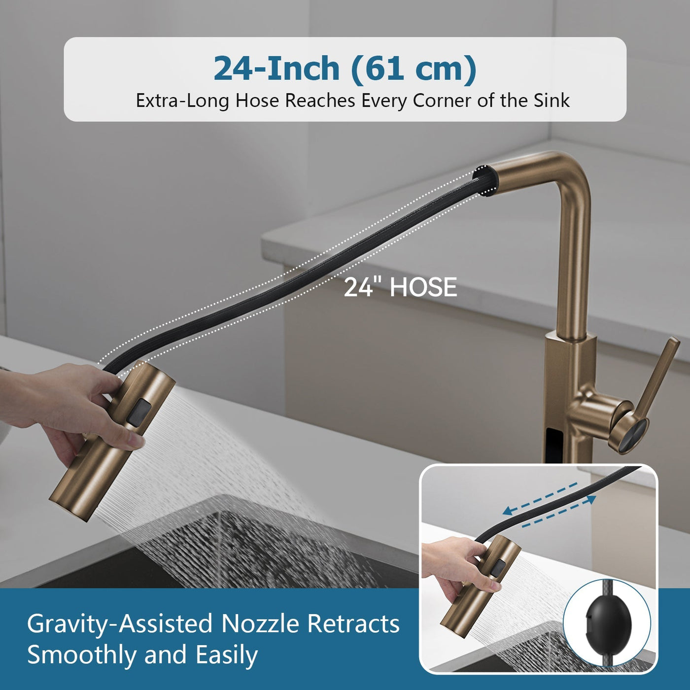 Metora Waterfall & Pull-Out Kitchen Faucet with Temperature Display-KF2209